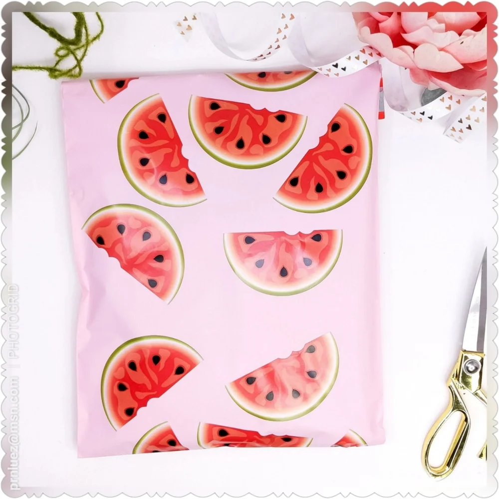 25 (10x13) Watermelon Designer Poly Mailers - Picture 5 of 6